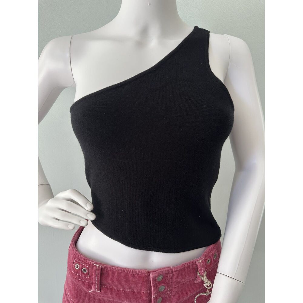NWT House of Harlow Black One Shoulder Knit Tank Crop Top Minimalist size Small